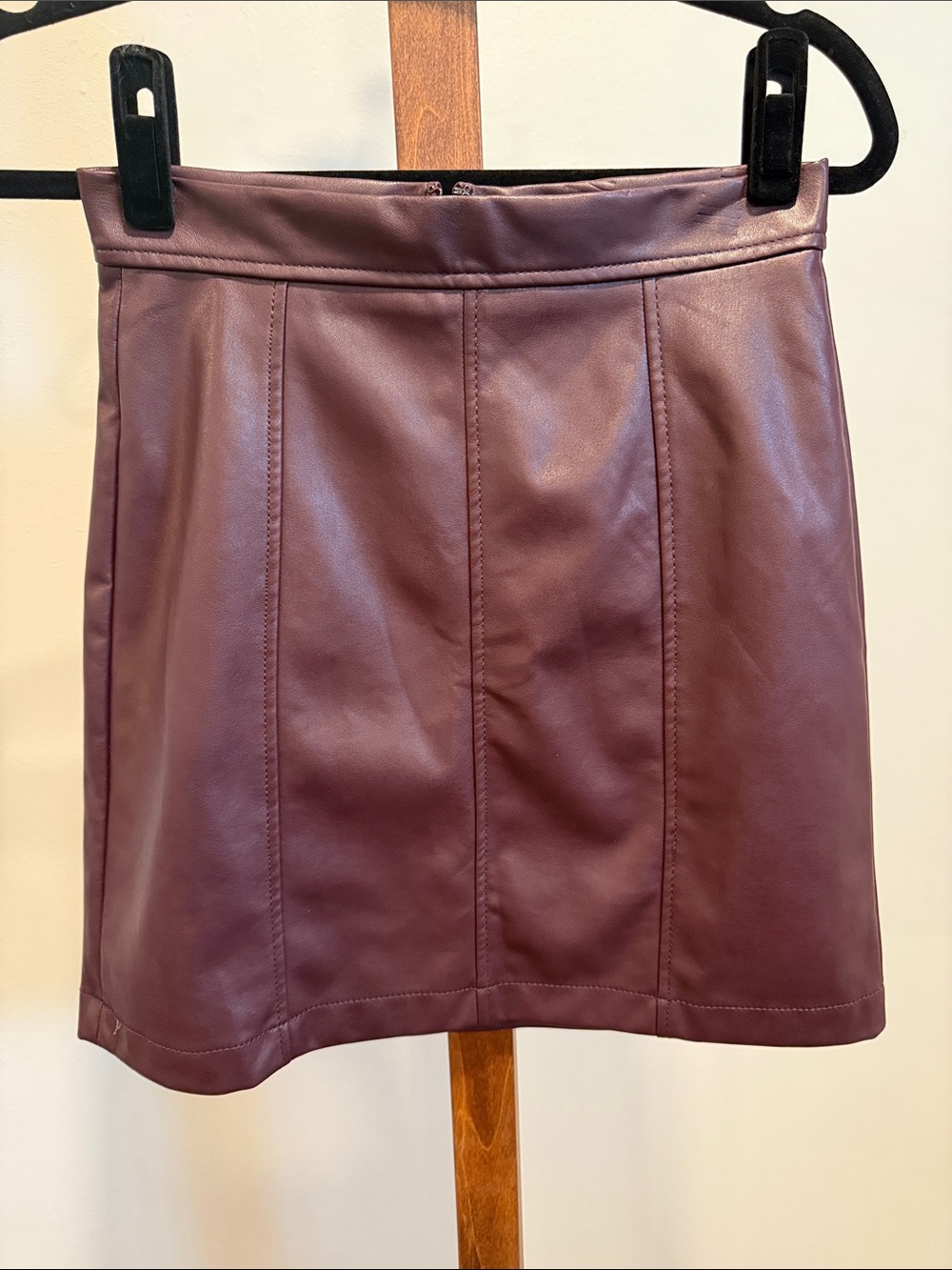 Faux Leather A-Line Mini Skirt in Plum